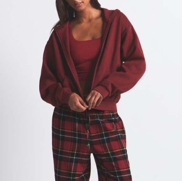 Skims Cotton Fleece Classic Zip Up Merlot Hoodie Size Small - Picture 2 of 8